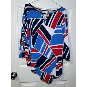 Alfred Dunner America's Cup Asymmetrical 3/4 Cut Out Sleeve Blouse Size Medium